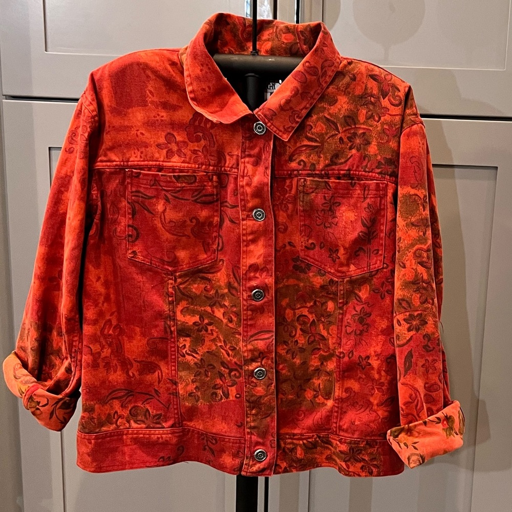 Chicos Design Vintage Floral Denim Jacket Size XLarge